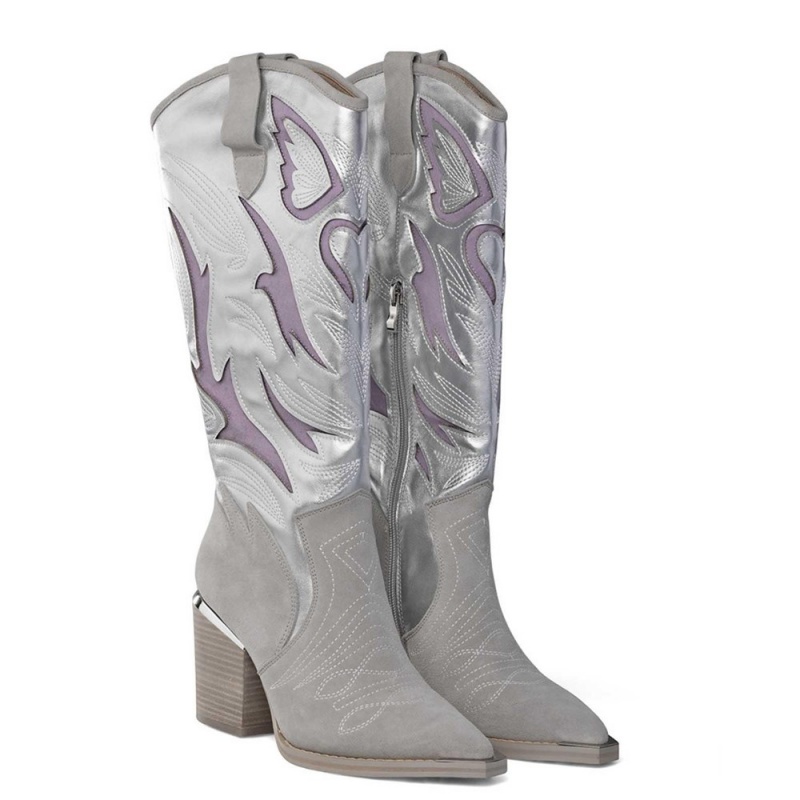 Bottes à Talons Alma En Pena Bicolour Embroidered Boot Vert Olive Femme | KWT-40638206